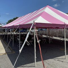 30x70 Pole Tent (2100 Sq ft, White and Pink, Seats 180 - 260)