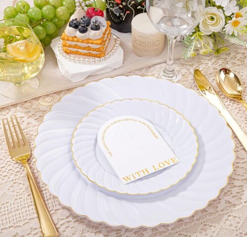 Disposable Dinner Wear Set white and Gold Disposable Dinner Wear Set white and Gold