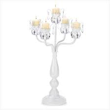 White Tealight Candelabra with Hanging Crystals, 18