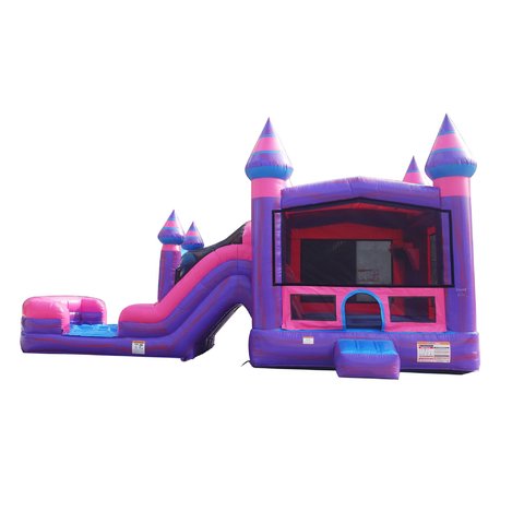 Wet Combo Pink Marble Bounce House w/Dual Lane Slide and Hoop