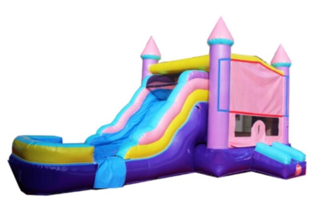 Wet Combo 16x25 Pink Sparkle Bounce House w/Slide and Hoop