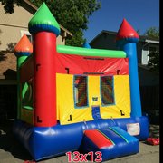 13x13 Multi Color Castle w/Basketball Hoop inside, Green, Red, Blue, and Yellow | Area needed 15'Wx20'Lx14'H