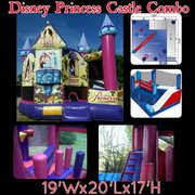 4th of July Wet Slide Deluxe Disney Princess 3D Castle Combo Bounce House with Obstacles Climbing Wall Basketball hoop  hoop 