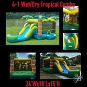 4th of July 5-1 Wet Aloha Tropical Athletic Combo Bounce House with Basketball Hoop