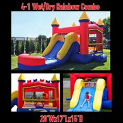 4th of July 5-1 Wet Rainbow Bricks Athletic Bounce House with Basketball Hoop