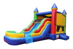 Multi Color Bounce House with Slide and Basketball Hoop 16x25 | Area needed 26'Wx20'Lx15'H