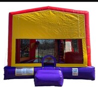 Multi Color Bounce House with Inside Slide and Basketball Hoop 16x21 | Area needed 18'Wx24'Lx16'H