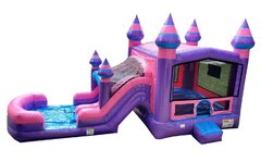 Dry Pink Marble Bounce House Dual Lane Slide with Basketball Hoop in Pink and Purple 16x31 | Area needed 33'Wx20'Lx16'H