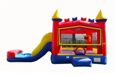 Rainbow Bricks Bounce House with Slide and Basketball Hoop 16x26 | Area needed 28'Wx20'Lx16'H