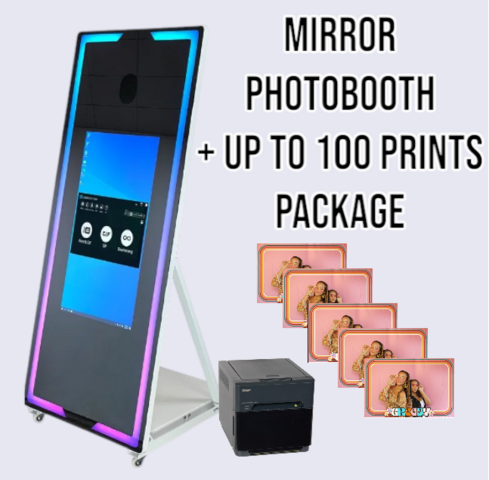MIRROR PHOTOBOOTH + UP TO 100 PRINTS PKG MIRROR PHOTOBOOTH + UP TO 100 PRINTS PKG