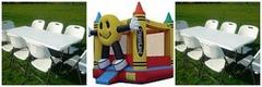 Happy Face Bounce House, 2 tables and 16 chairs Happy Face Bounce House, 2 tables and 16 chairs