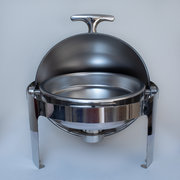 Round Roll Top Chafing Dish, mirrored staineless, 6 qt.