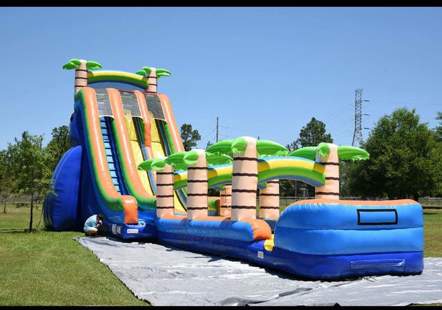 24 Foot Double Lane Tropical Water Slide with 35 Foot Slip and Slide