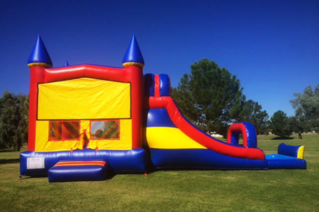 LARGE RED YELLOW BLUE CASTLE COMBO WATER SLIDE/POOL
