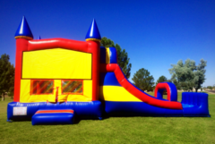 LARGE RED YELLOW BLUE CASTLE COMBO SLIDE/BUMPER