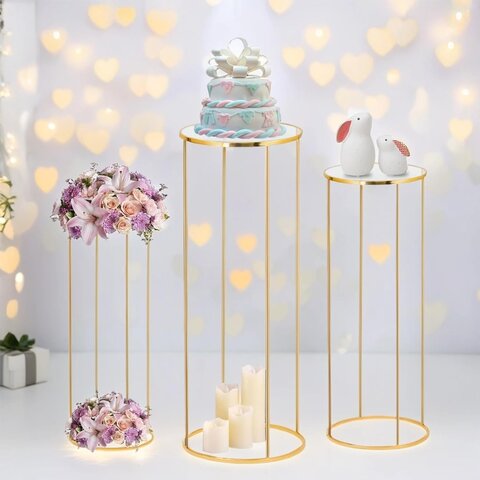 Gold Cylinder Stands Set of 3 W/O Flower Gold Cylinder Stands Set of 3 W/O Flower