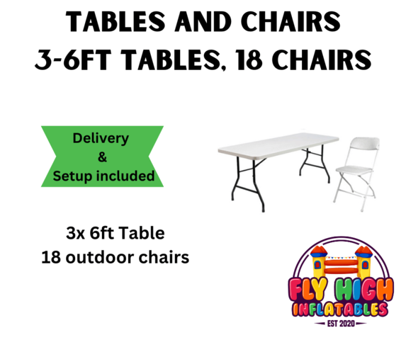 Tables and Chairs Bundle 3-6ft Tables, 18 Chairs