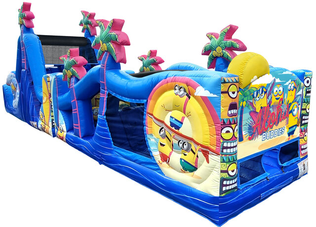 Minions 50ft Obstacle Course with Dual Lane 14 ft Water Slide- NEW! Minions 50ft Obstacle Course with Dual Lane 14 ft Water Slide- NEW!