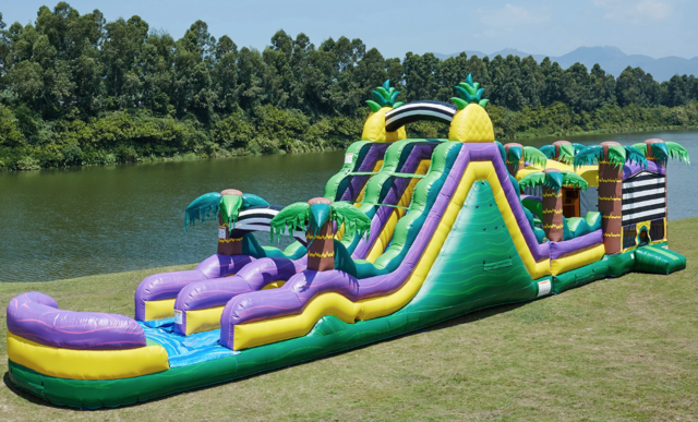 Pina Colada Party 72ft Obstacle Course with 2 Lane Wave 22 ft Wet/Dry Slide *fits Medium Banners (FTW)