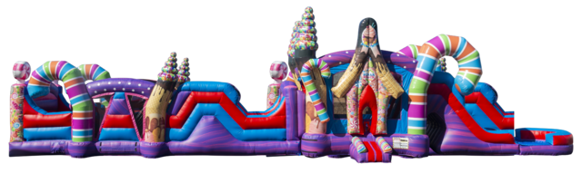 Sugar Rush 68 ft Combo Obstacle Course w/ Dual Wet/Dry Slides and Pool Sugar Rush 68 ft Combo Obstacle Course w/ Dual Wet/Dry Slides and Pool