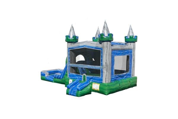 Blue castle combo water slide and bounce house