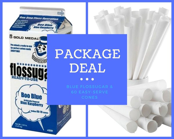 PACKAGE - Cotton Candy Flossugar and 60 Cones - BLUE 