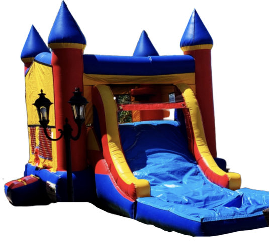13ft x 22ft Mutli-Color Blue Cones Combo Bounce House With Slide & Pool 13ft x 22ft Mutli-Color Blue Cones Combo Bounce House With Slide & Pool