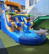 big blue water slide 13 ft wide 30 ft long 16ft tall