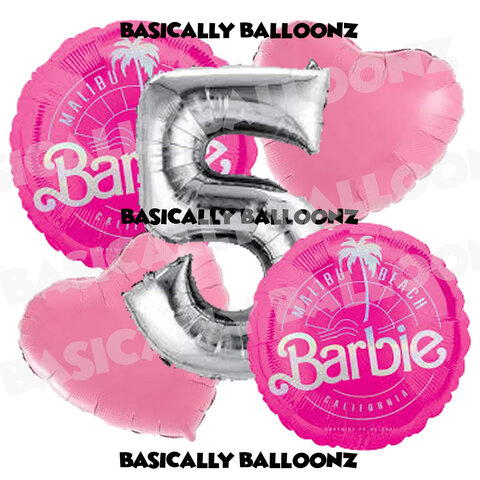 Malibu Beach Barbie Mylar balloon  5 pc Bouquet