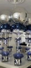 Silver  and blue balloon Centerpiece
