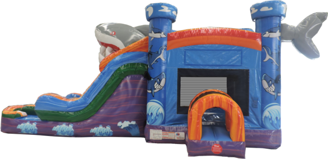Dual Lane Shark Combo Inflatable Rental Wet Dual Lane Shark Combo Inflatable Rental Wet