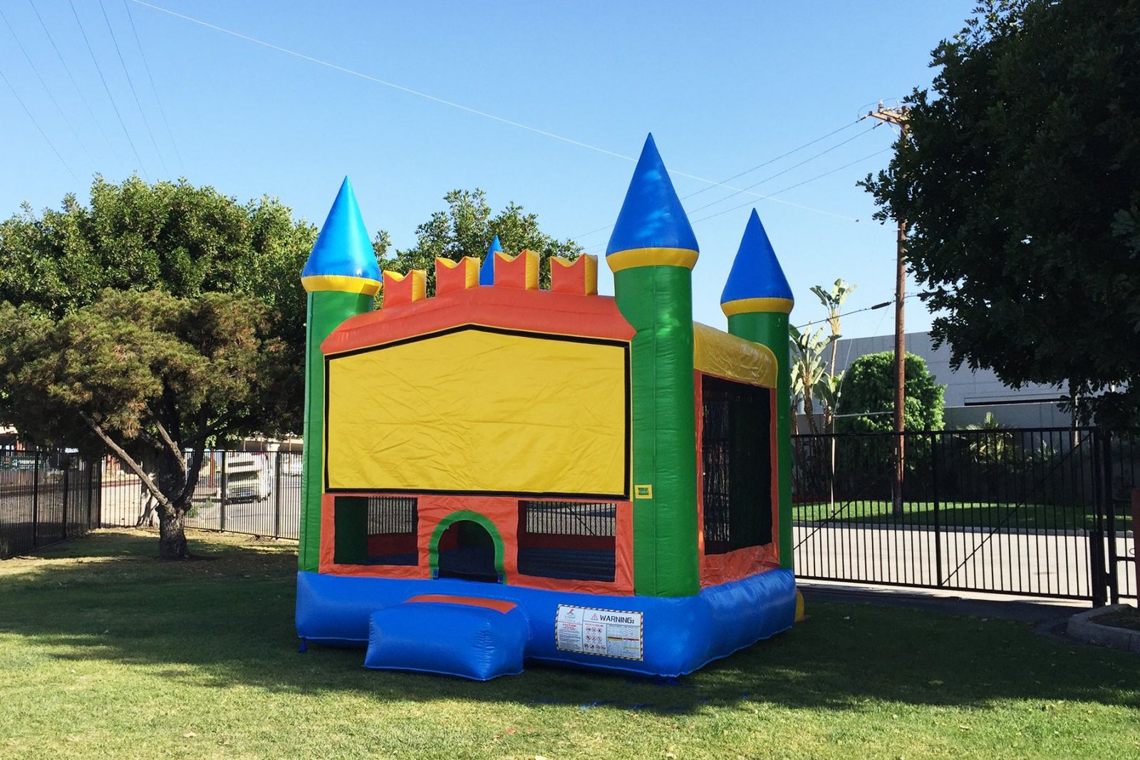 Colorful bounce house on a sunny day