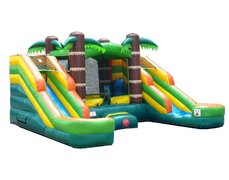 Inflatable # 20 'Tropical Double Slide Bounce House Water Slide Combo' 💦