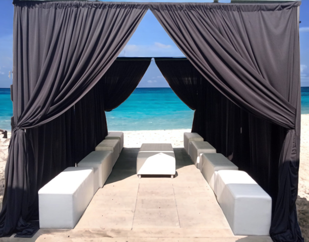 BLACK DRAPED CABANA - 10x20 Hardware and Draping Only - Furniture Not Included in this set