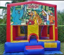 Scooby Doo Panel On A Red And Blue Bounce House / With Basketball Goal