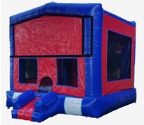 Red And Blue Bounce House / With Basketball Goal