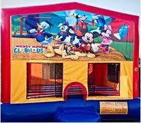 Mouse House Panel On A Red And Blue Bounce House / With Basketball Goal