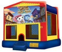 Sheriff Callie Panel On A Red And Blue Bounce House / With Basketball Goal