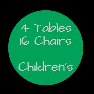 Package: 4 kids tables, 16 kids chairs