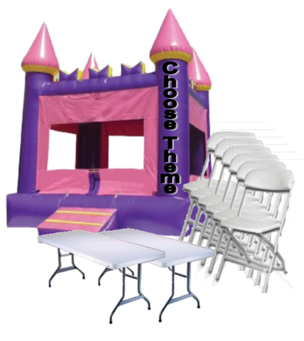 Purple Castle Jump House, 15 Chairs, 2 Tables Package