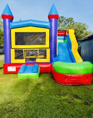 Rainbow bounce house water slide combo