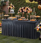 6ft Black Velvet Tablecloth With Ruffle
