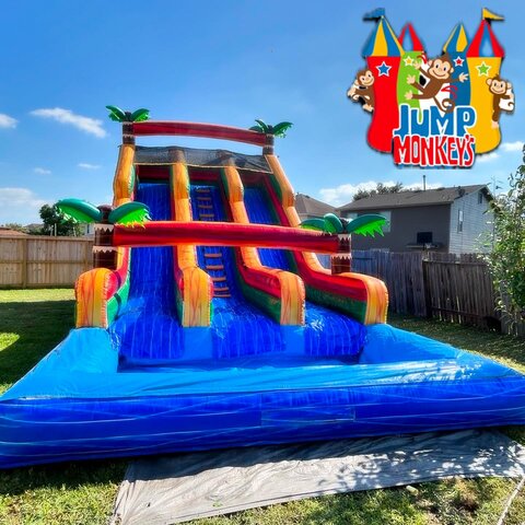 22FT TALL COLORFUL DOUBLE LANE WATER SLIDE WITH POOL 22FT TALL COLORFUL DOUBLE LANE WATER SLIDE WITH POOL