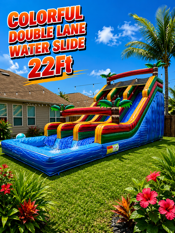22FT TALL COLORFUL DOUBLE LANE WATER SLIDE WITH POOL 22FT TALL COLORFUL DOUBLE LANE WATER SLIDE WITH POOL