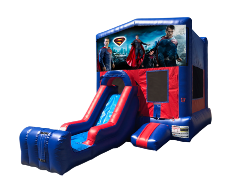 Superman Mini Red & Blue Bounce House Combo w/ Single Lane Dry Slide