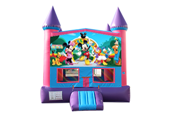 Mickey Mouse Clubhouse Pink and Purple Castle Moonwalk w/ basketball goal