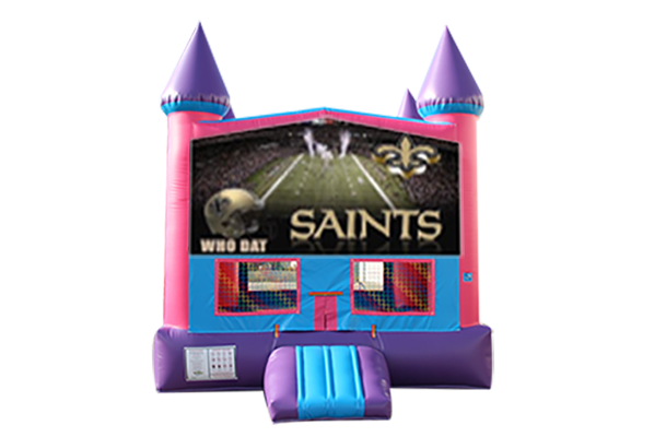 Saints Pink and Purple Castle Moonwalk w/ basketball goal