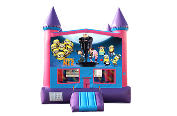 Despicable Me Pink and Purple Castle Moonwalk w/basketball goal