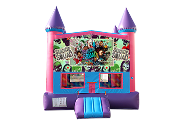 Suicide Squad Pink and Purple Castle Moonwalk w/ basketball goal