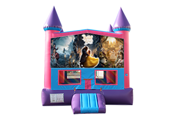 Beauty and the Beast Pink and Purple Castle Moonwalk w/ basketball goal 